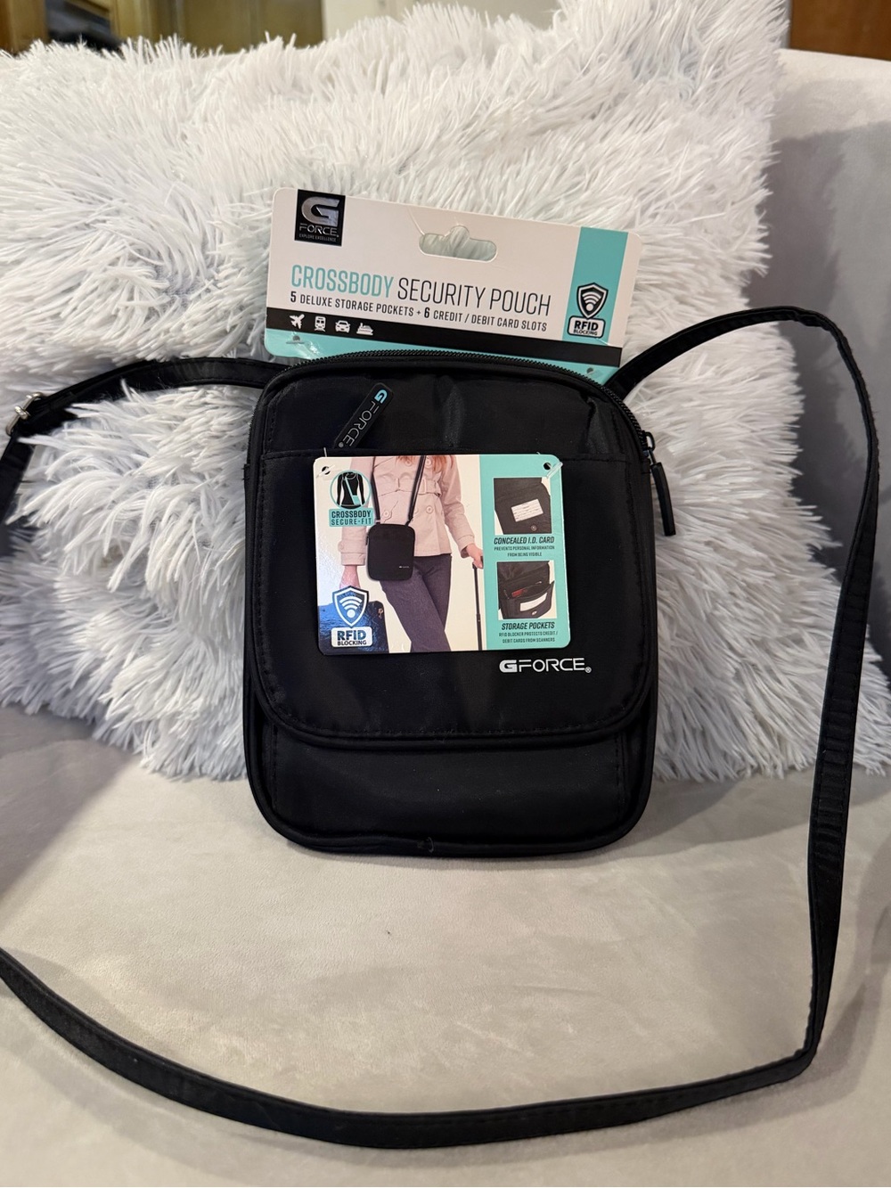Black Crossbody Security Pouch - RFID Protection